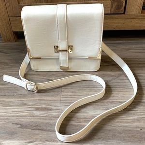 White Square Crossbody Purse with Gold Hardware